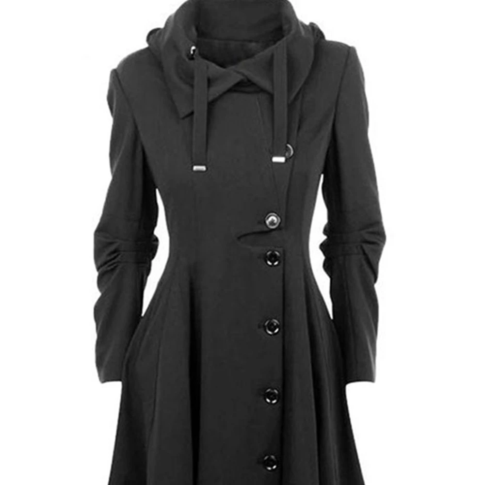 

Goth Overcoat Trench Coat 2022 Gothic Long Slim Asymmetric Lapel Collar Button Elegant Y2k Streetwear Egirl Vintage Outwears