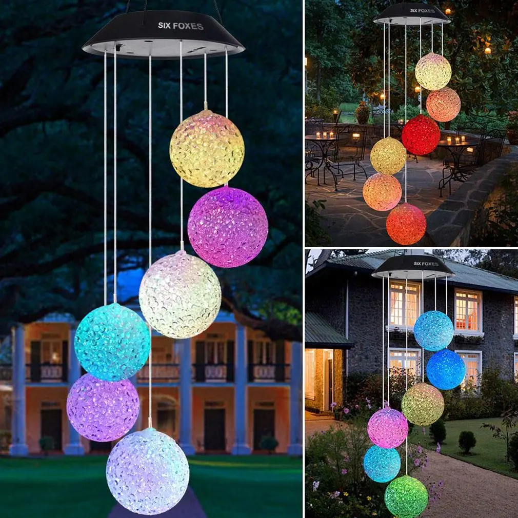 

Fashion Color Changing Hanging Wind Chimes Solar Powered LED Ball Lights Garden Outdoor Rice Ball Shape Lamp White