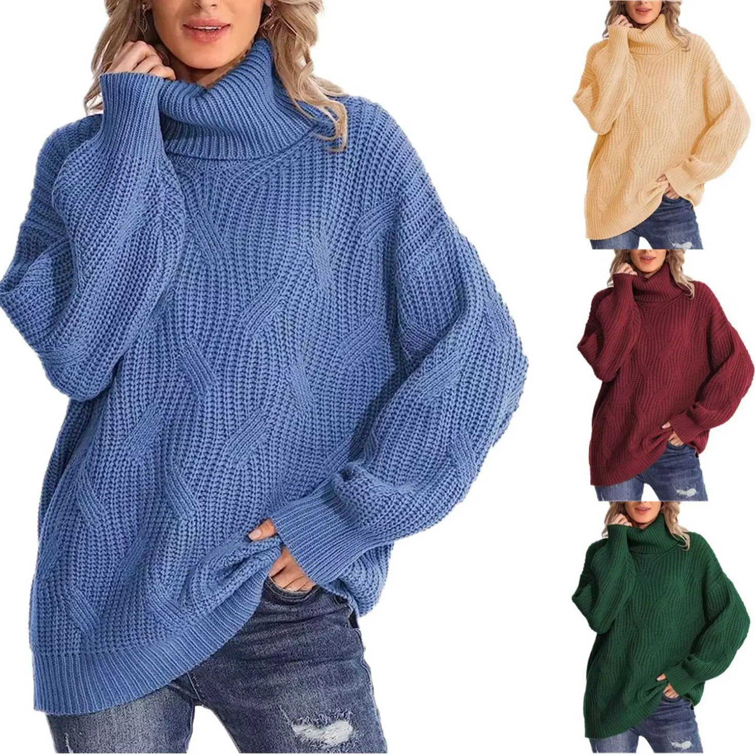 2023 Autumn/Winter Loose High Neck Twisted Knitted Sweater Pullover Long Sleeves
2023 Autumn/Winter Loose High Neck Twisted Knitted Sweater Pullover Long Sleeves