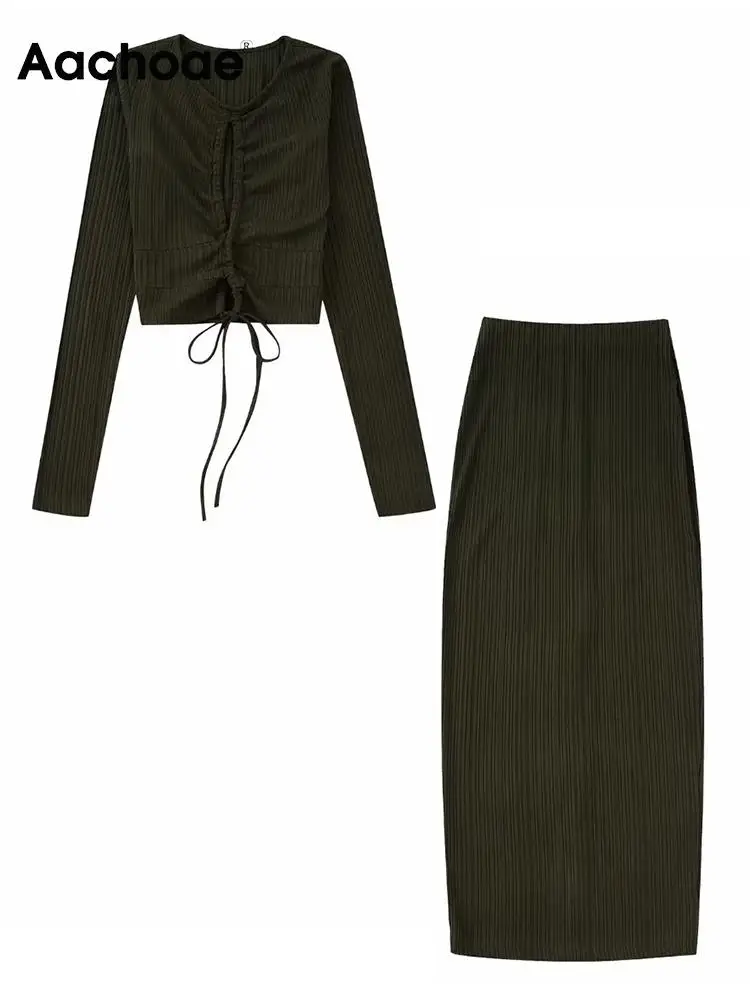 Aachoae Women Fashion 2 Piece Sets Casual Solid Color Long Sleeve Knitted Tops With High Waist Elegant A Line Midi Skirts
Aachoae Women Fashion 2 Piece Sets Casual Solid Color Long Sleeve Knitted Tops With High Waist Elegant A Line Midi Skirts