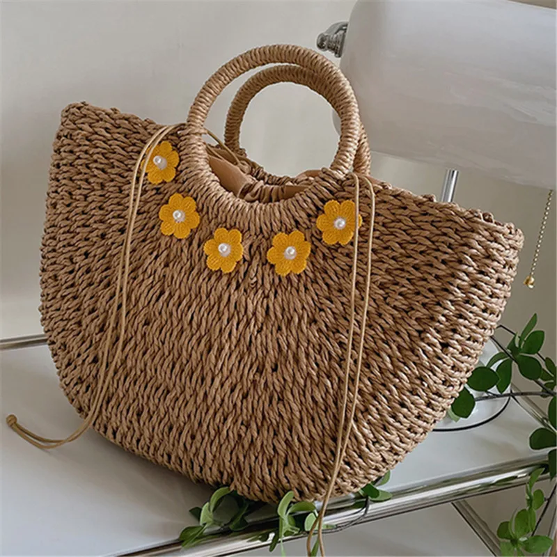 Fashion Women Straw Handbag Rattan Wicker Straw Woven Half-round Bags 2022 New Luxury High Capacity Female Casual Travel Tote
Fashion Women Straw Handbag Rattan Wicker Straw Woven Half-round Bags 2022 New Luxury High Capacity Female Casual Travel Tote