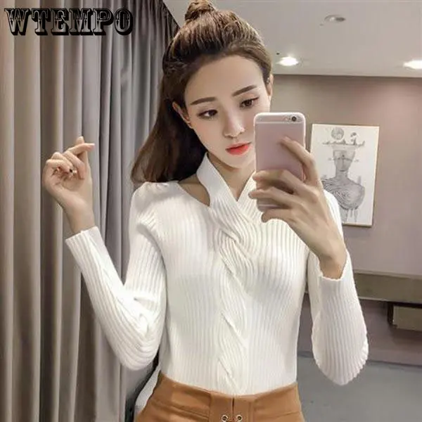 Cross-knit Sweater Halter Slim Sweater Women's Autumn and Winter Warm Soft Long-sleeved Slim Lady V-neck Bottoming Shirt
Cross-knit Sweater Halter Slim Sweater Women's Autumn and Winter Warm Soft Long-sleeved Slim Lady V-neck Bottoming Shirt
