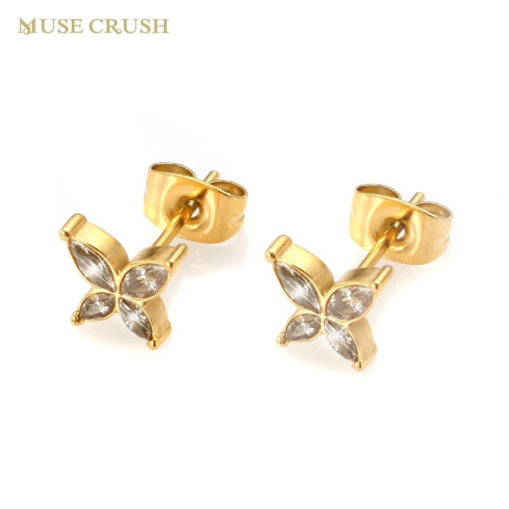 Muse Crush Elegant CZ Earrings Stainless Steel Shiny Crystal Butterfly Stud Earrings for Women Party Fine Jewelry Wholesale
Muse Crush Elegant CZ Earrings Stainless Steel Shiny Crystal Butterfly Stud Earrings for Women Party Fine Jewelry Wholesale