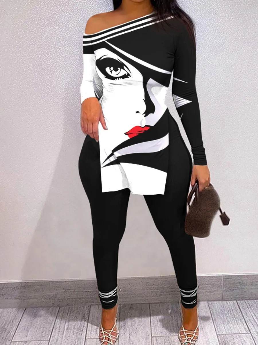 LW Figure Print Striped Split Pants Set Sizes S-5XL Patchwork Two-pieces Women Bateau Neck Long Sleeve T-shirt&Skinny Trousers
LW Figure Print Striped Split Pants Set Sizes S-5XL Patchwork Two-pieces Women Bateau Neck Long Sleeve T-shirt&Skinny Trousers