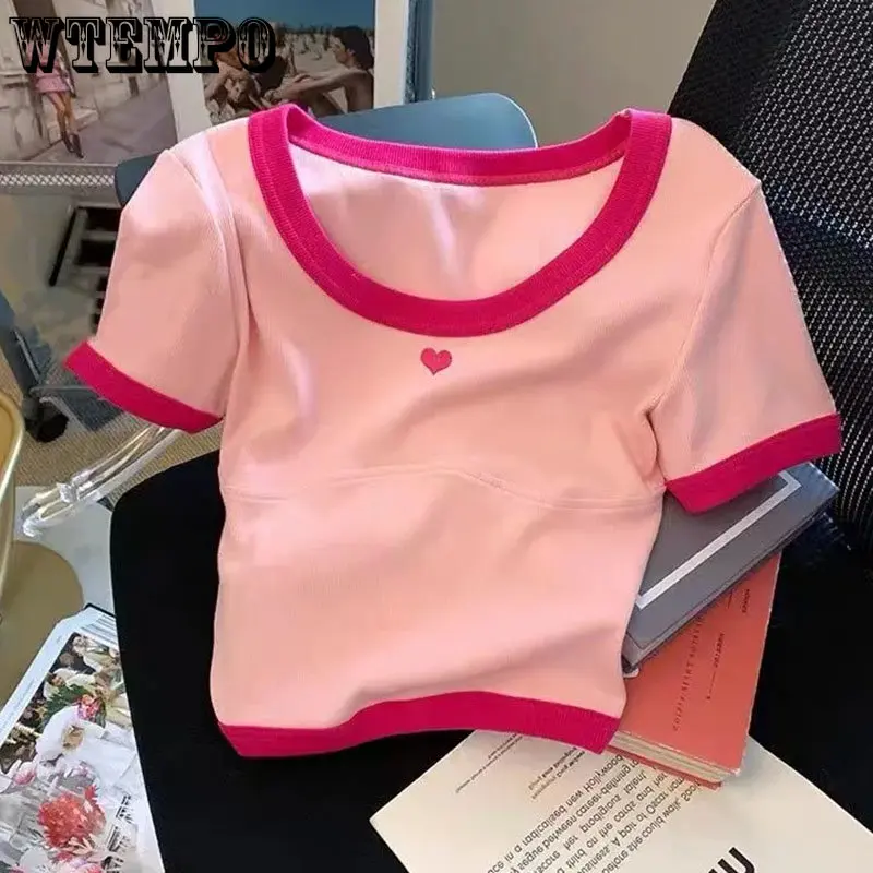 Pink Short Sleeve T-shirt Contrast Color Patchwork Printed Sweet Base Shirt Women Short Top Slim Y2K Korean Fashion Summer
Pink Short Sleeve T-shirt Contrast Color Patchwork Printed Sweet Base Shirt Women Short Top Slim Y2K Korean Fashion Summer