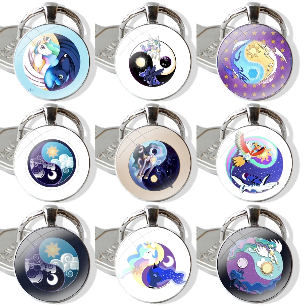 Pendant Car Key Chains Handmade Glass Cabochon Keychain Princess Luna and Princess Celestia Sisters Yin Yang Funny Cartoon Decor
Pendant Car Key Chains Handmade Glass Cabochon Keychain Princess Luna and Princess Celestia Sisters Yin Yang Funny Cartoon Decor