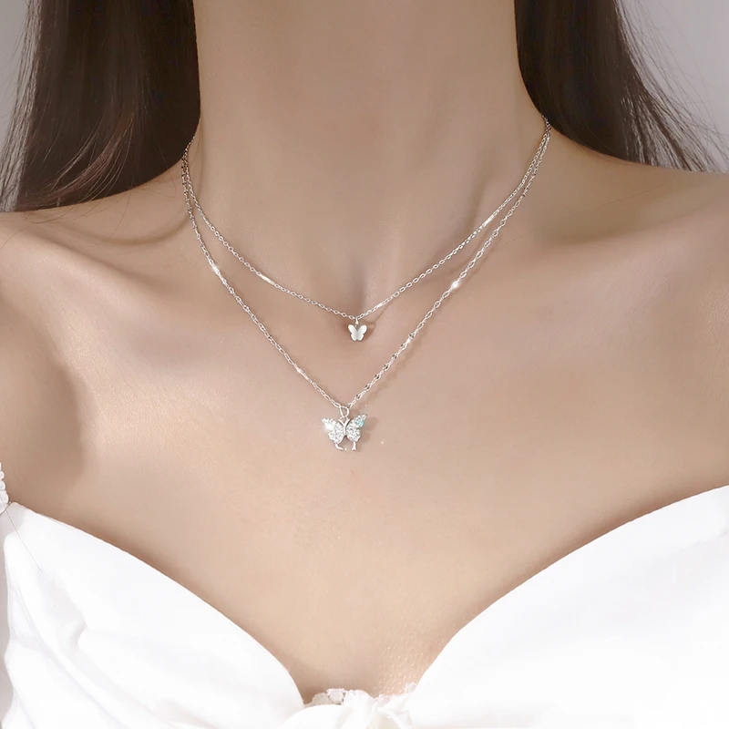 925 Sterling Silver Shiny Butterfly Tassel Necklace Female Exquisite Double Layer Pendant Clavicle Chain Wedding Party Jewelry
925 Sterling Silver Shiny Butterfly Tassel Necklace Female Exquisite Double Layer Pendant Clavicle Chain Wedding Party Jewelry