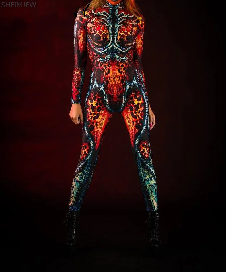 

New Tie Dyeing Cosplay Costume Jumpsuit Carnival Jumpsuits Halloween Party Woman Zentai Body Clothes Tights Body One-piece