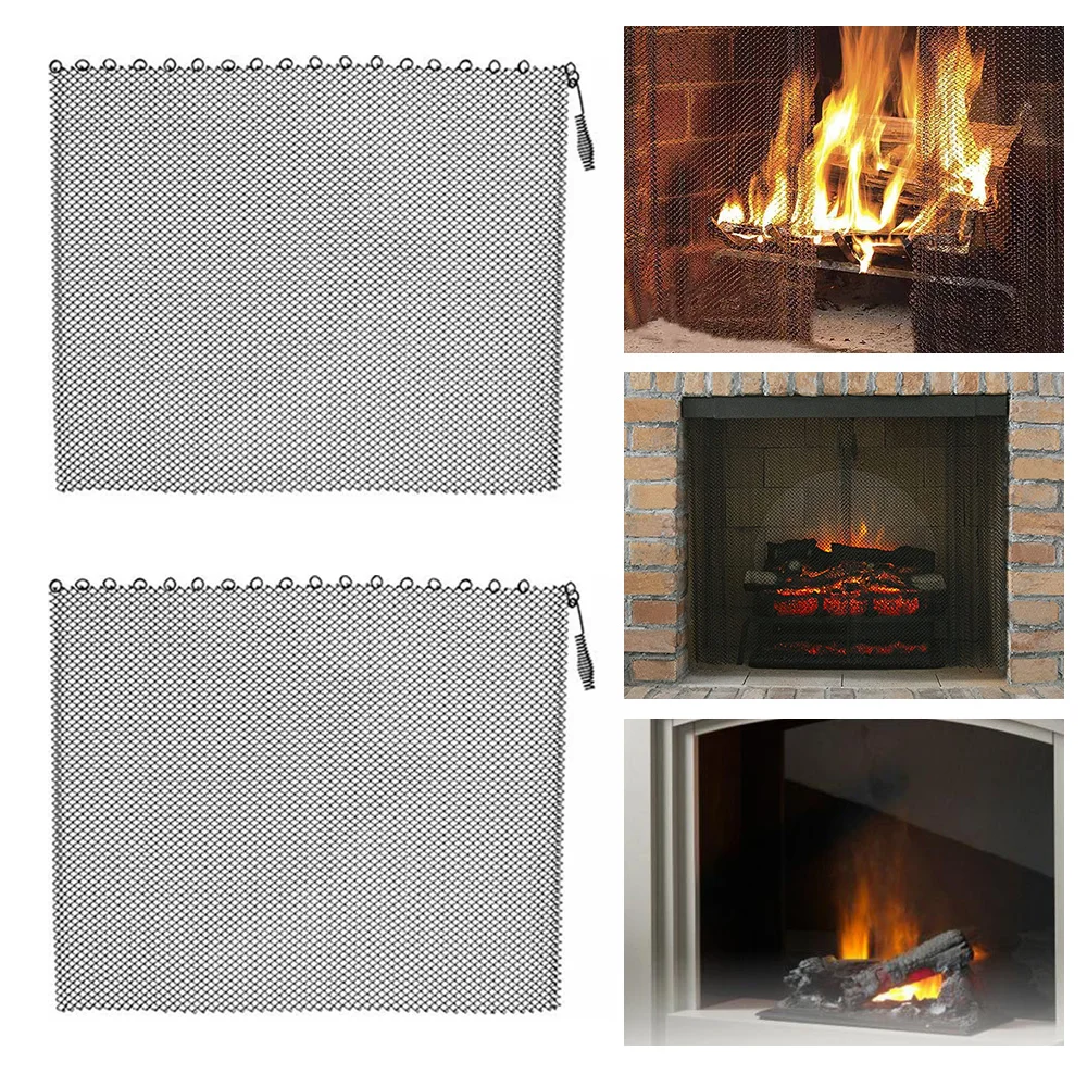 

Fireplace Mesh Screen Curtain Heat Resistant Log Stove Spark Guard Curtain Metal Screen Protection Tool Sturdy Guard Mesh Grate