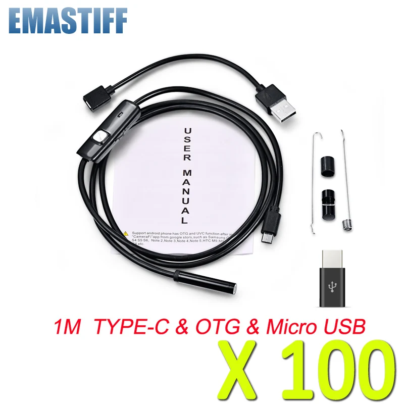 100PCS 7.0mm USB Type-C Endoscope Camera Android PC 1m Flexible Snake Inspection Scope Borescope Camera with 6LEDs Adjustable
100PCS 7.0mm USB Type-C Endoscope Camera Android PC 1m Flexible Snake Inspection Scope Borescope Camera with 6LEDs Adjustable