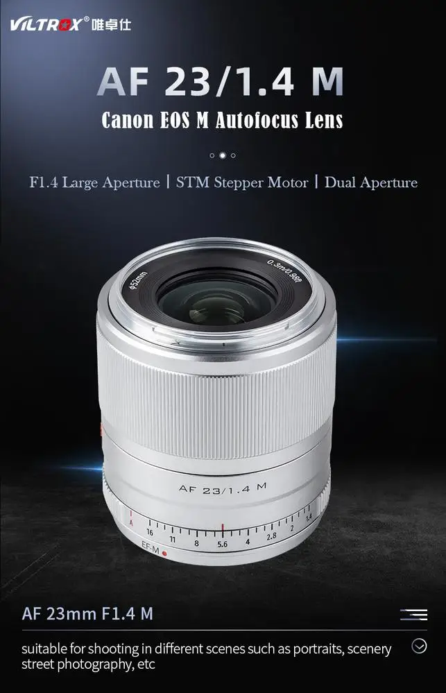 Объектив Viltrox 23 мм f1.4 STM Prime для фотоаппарата Canon EOS M s M3 M5 M6 Mark II M50 M100 M200
Объектив Viltrox 23 мм f1.4 STM Prime для фотоаппарата Canon EOS M s M3 M5 M6 Mark II M50 M100 M200