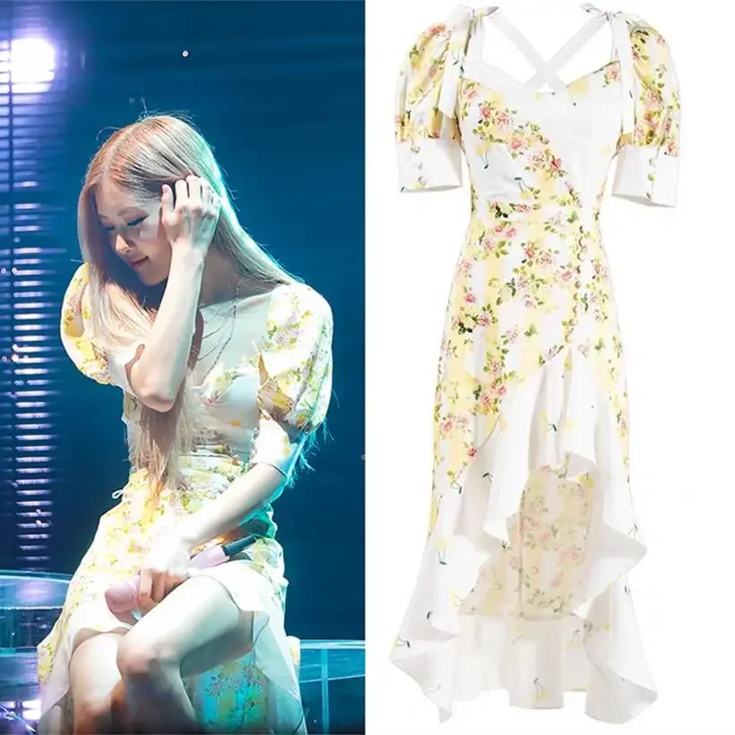Square Neck Yellow Floral Dress With Puff Sleeves And Ruffles Irregular Skirt Female Korea Park Chaeyoung Korea Japan
Square Neck Yellow Floral Dress With Puff Sleeves And Ruffles Irregular Skirt Female Korea Park Chaeyoung Korea Japan