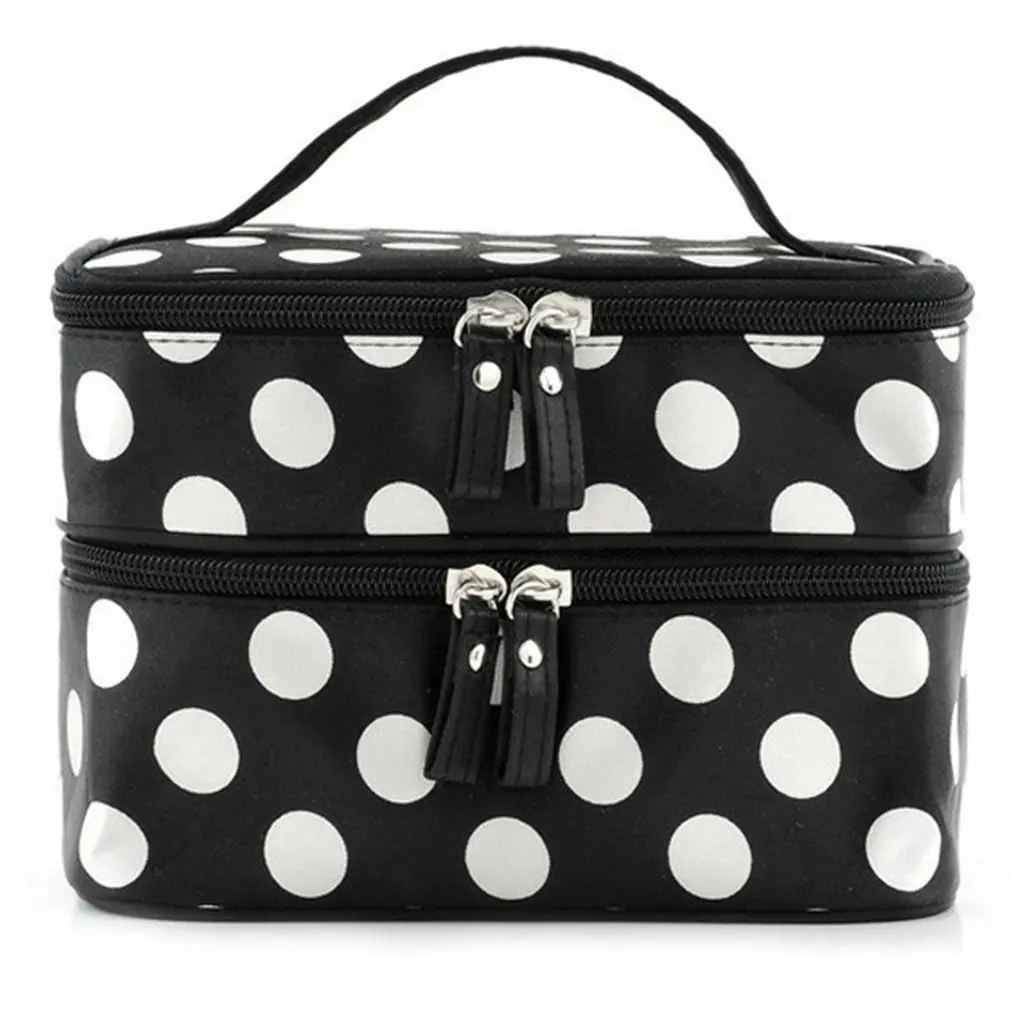 Portable Cosmetic Handbag Women's Bag Makeup Dot Pattern Washing Bags With Mirror Double Layer Toiletry Bag
Portable Cosmetic Handbag Women's Bag Makeup Dot Pattern Washing Bags With Mirror Double Layer Toiletry Bag