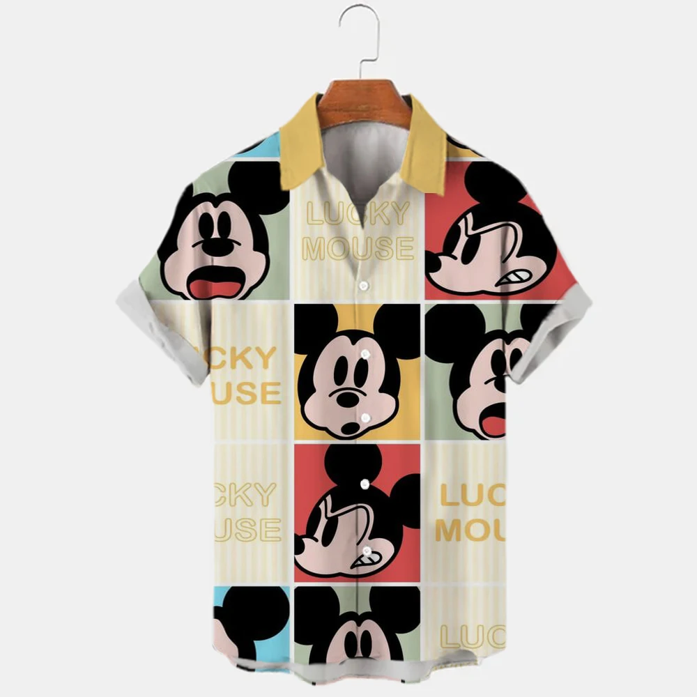 

Disney Cartoon Anime Shirt Men's Hawaiian Casual One Button Shirt Mickey Mouse 3D Printed Short Sleeve Beach Shirt Top Camicias