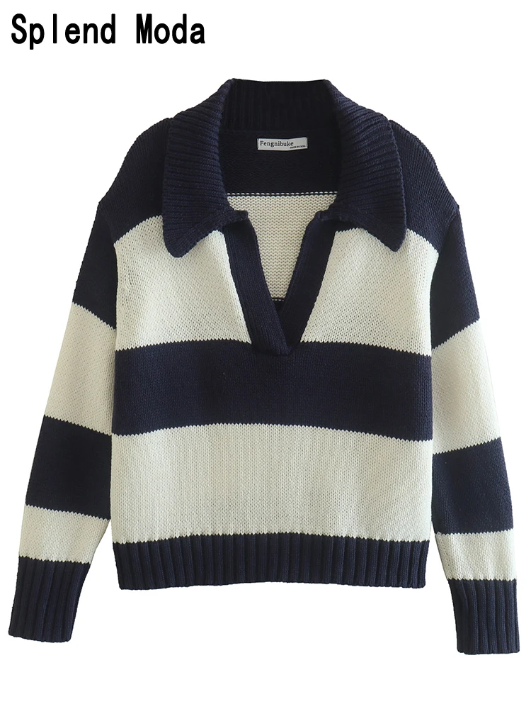 2023 Women Spring Vintage Striped Pullover Knitted Sweater Fashion POLO Collar Long Sleeve Female Casual Chic Tops Vestidos
2023 Women Spring Vintage Striped Pullover Knitted Sweater Fashion POLO Collar Long Sleeve Female Casual Chic Tops Vestidos