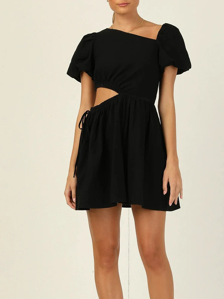 Bohemian Summer Women Slanted Shoulder Mini Dress Casual Short Sleeve Vintage Dress Lady OL Hollow Out Elastic Waist Beach Dress
Bohemian Summer Women Slanted Shoulder Mini Dress Casual Short Sleeve Vintage Dress Lady OL Hollow Out Elastic Waist Beach Dress