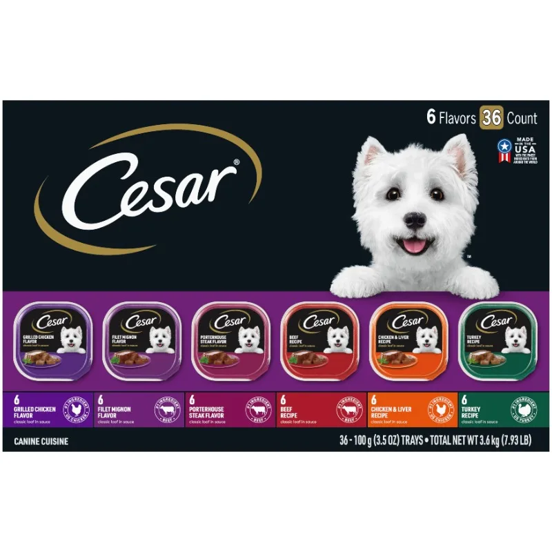 CESAR Soft Wet Dog Food Classic Loaf in Sauce Grilled Chicken, Filet Mignon, Porterhouse Steak, Beef, Chicken & Liver and Turkey
CESAR Soft Wet Dog Food Classic Loaf in Sauce Grilled Chicken, Filet Mignon, Porterhouse Steak, Beef, Chicken & Liver and Turkey
