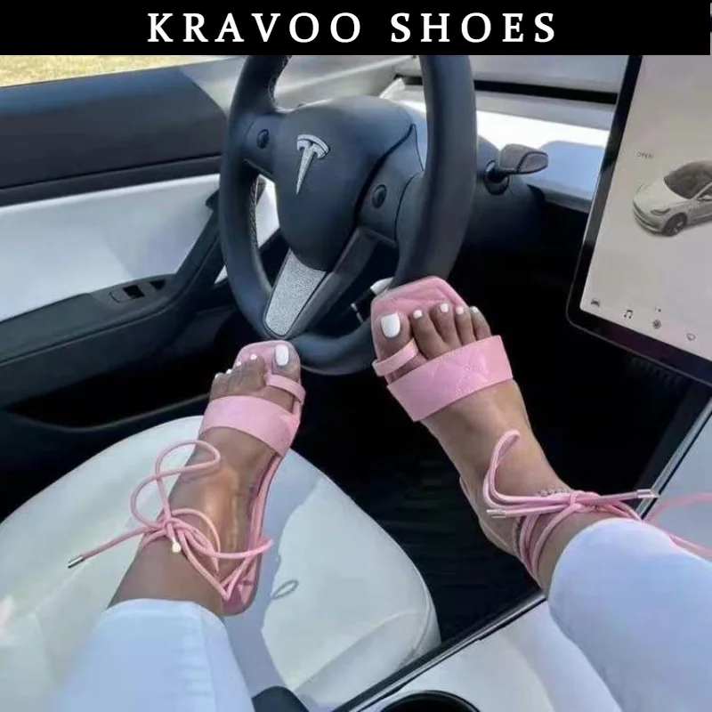 

KRAVOO Women Shoes Roman Lace-up Plus Size Sandals for Women Beach Slippers Lightweight Flat Solid Women's Sandal Summer 2023