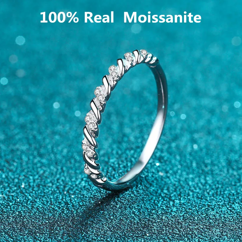 

Moissanite Twisted Eternity Ring Sterling Silver Diamond Stackable Rings For Women Promise Anniversary Wedding Birthday Gift