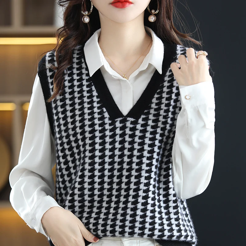 2022 Women's Autumn Winter 100% Wool Knitted Vest Both Sides Split Loose Sweater Waistcoat Female V-Neck Pullover Sleeveless
2022 Women's Autumn Winter 100% Wool Knitted Vest Both Sides Split Loose Sweater Waistcoat Female V-Neck Pullover Sleeveless