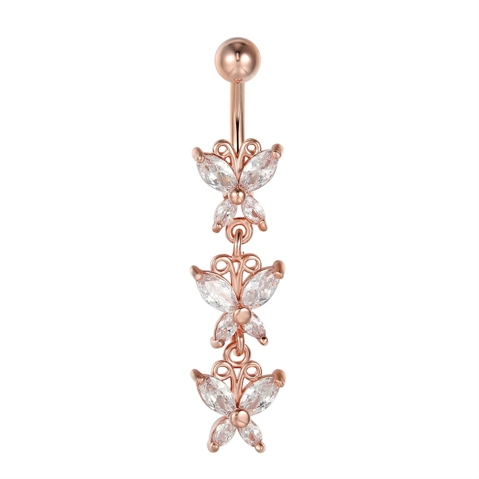 Clear Zircon Butterfly Belly Button Rings Sexy Women Accessory Rose Gold Navel Bar 16G Stainless Steel Body Piercing Jewelry
Clear Zircon Butterfly Belly Button Rings Sexy Women Accessory Rose Gold Navel Bar 16G Stainless Steel Body Piercing Jewelry