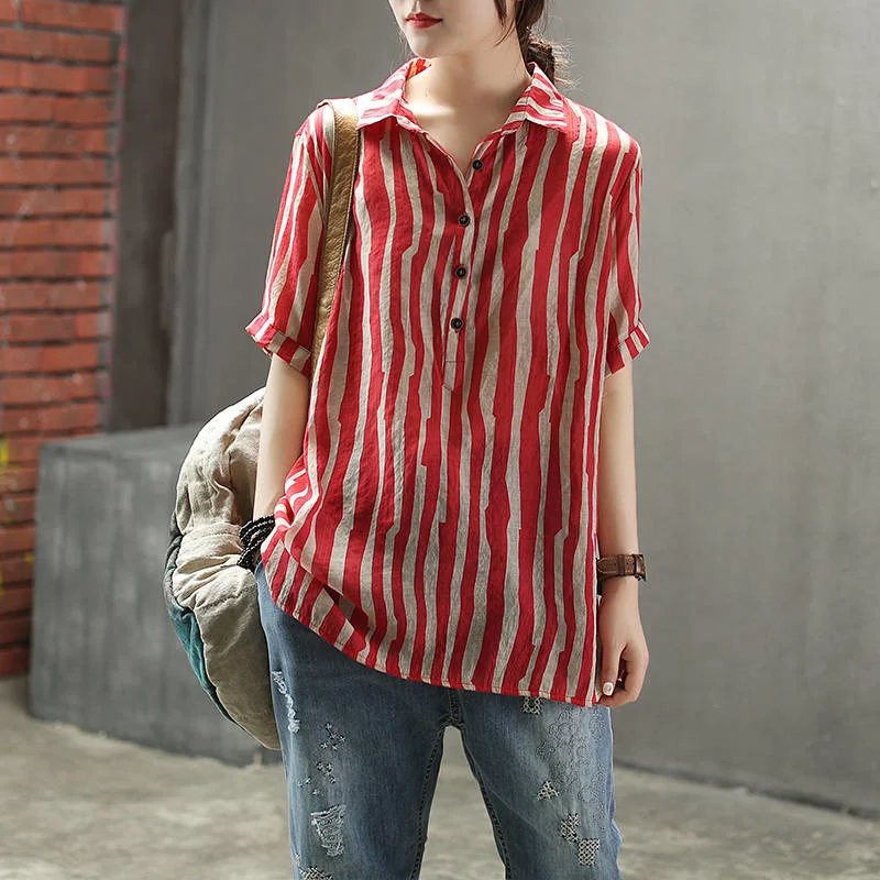 Ladies Loose Short Sleeve Shirts Casual Ladies Striped Cotton Linen Vintage Thin Pullover Jacket Summer Fashion Western Style
Ladies Loose Short Sleeve Shirts Casual Ladies Striped Cotton Linen Vintage Thin Pullover Jacket Summer Fashion Western Style