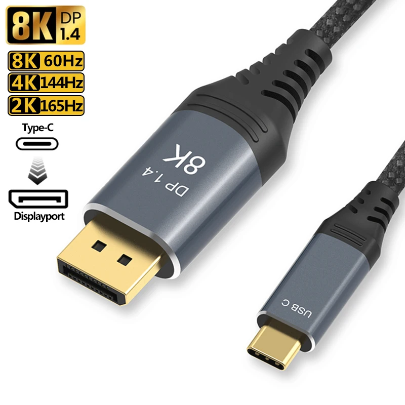

USB C to DisplayPort Cable 8K 60Hz 4K 144Hz 2K 165Hz Thunderbolt 3 Type C to DP 1.4 Converter Cables For MacBook Pro Laptop