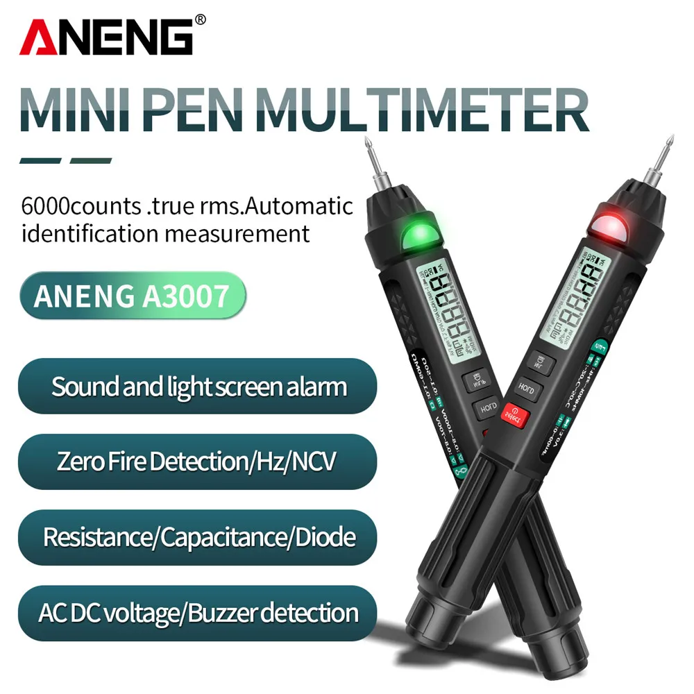 ANENG A3007 Digital Professional Multimeter Pen 6000 Counts Non-Contact Automatic AC/DC Voltage Ohm Tester Capacitance For Tool
ANENG A3007 Digital Professional Multimeter Pen 6000 Counts Non-Contact Automatic AC/DC Voltage Ohm Tester Capacitance For Tool
