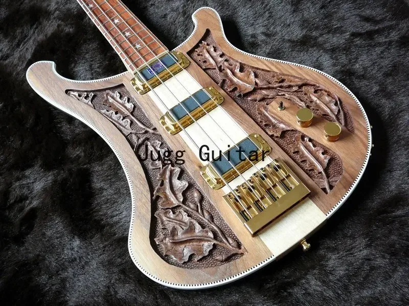 

4001 4003 Bastard LK Lemmy Kilmister Natural Walnut Hand-carved Electric Bass Guitar Neck Through Body, Checkerboard Binding