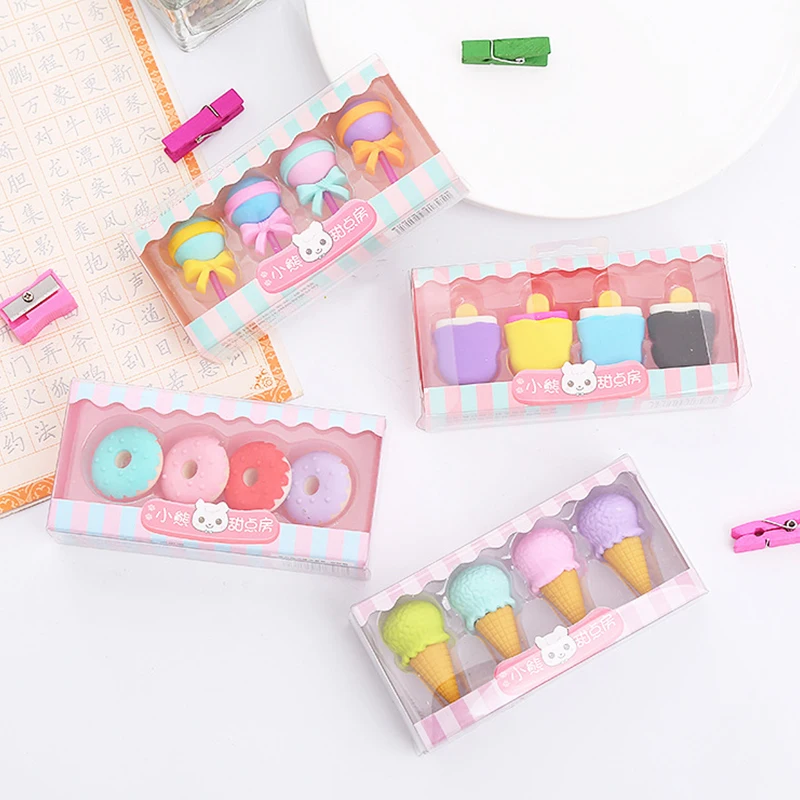 4pcs Yummy Dessert Erasers Set Mini Lollipop Icecream Popsicle Donuts Rubber Pencil Eraser for Kids School Student Award
4pcs Yummy Dessert Erasers Set Mini Lollipop Icecream Popsicle Donuts Rubber Pencil Eraser for Kids School Student Award