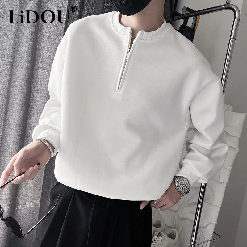 Spring Autumn Korean Casual Fashion Zipper Sweatshirt Man Business Loose All Match Male Pullover Tops Solid Streetwear Clothes
Spring Autumn Korean Casual Fashion Zipper Sweatshirt Man Business Loose All Match Male Pullover Tops Solid Streetwear Clothes