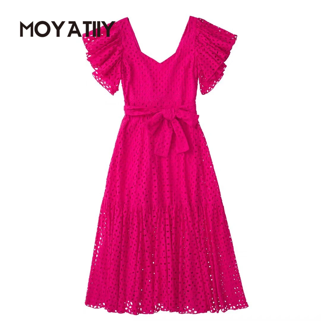 MOYATIIY Women 2022 Fashion Hotpink Summer Dress Vintage Embroidery Hollow Romantic Ruffle Dresses with Slash Female Vestidos
MOYATIIY Women 2022 Fashion Hotpink Summer Dress Vintage Embroidery Hollow Romantic Ruffle Dresses with Slash Female Vestidos