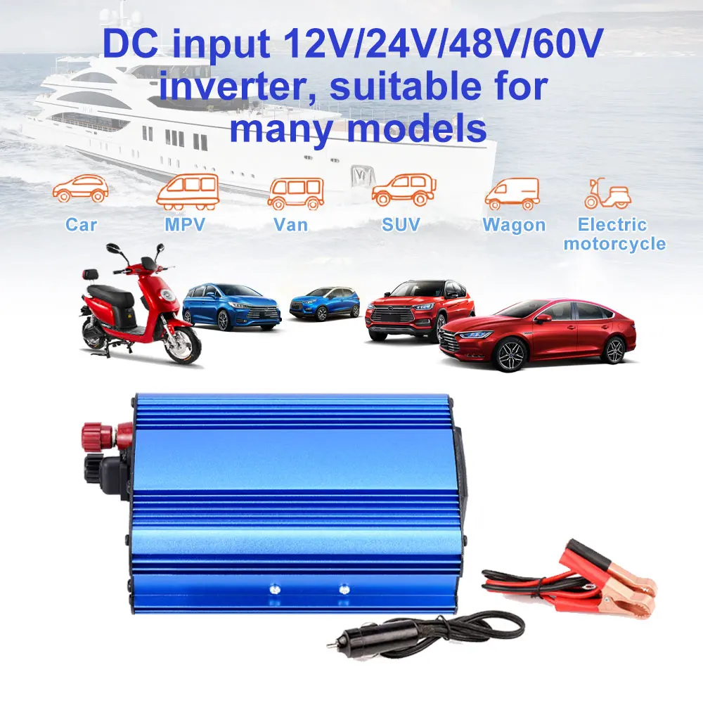 

500W Car Inverter DC 12/24/48/60V To 220V Solar Power Inverter Converter USB Charger For Road Trips Vacations Outdoor