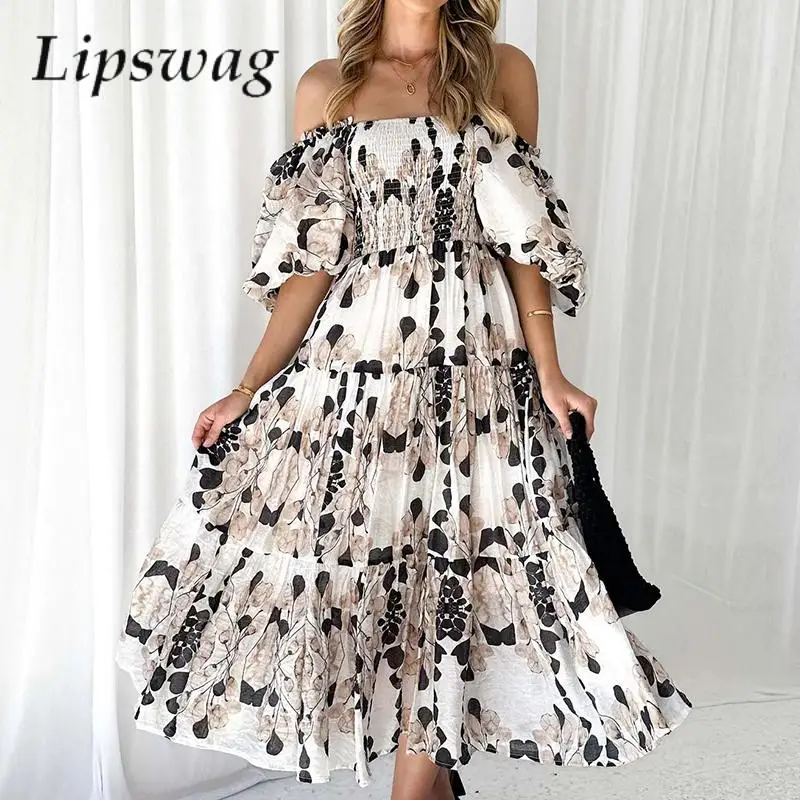 Sexy Slash Neck Off Shoulder Beach Dresses Elegant Lantern Sleeve Loose Long Dress Fashion Print Women Boho Ruffle A-Line Dress
Sexy Slash Neck Off Shoulder Beach Dresses Elegant Lantern Sleeve Loose Long Dress Fashion Print Women Boho Ruffle A-Line Dress
