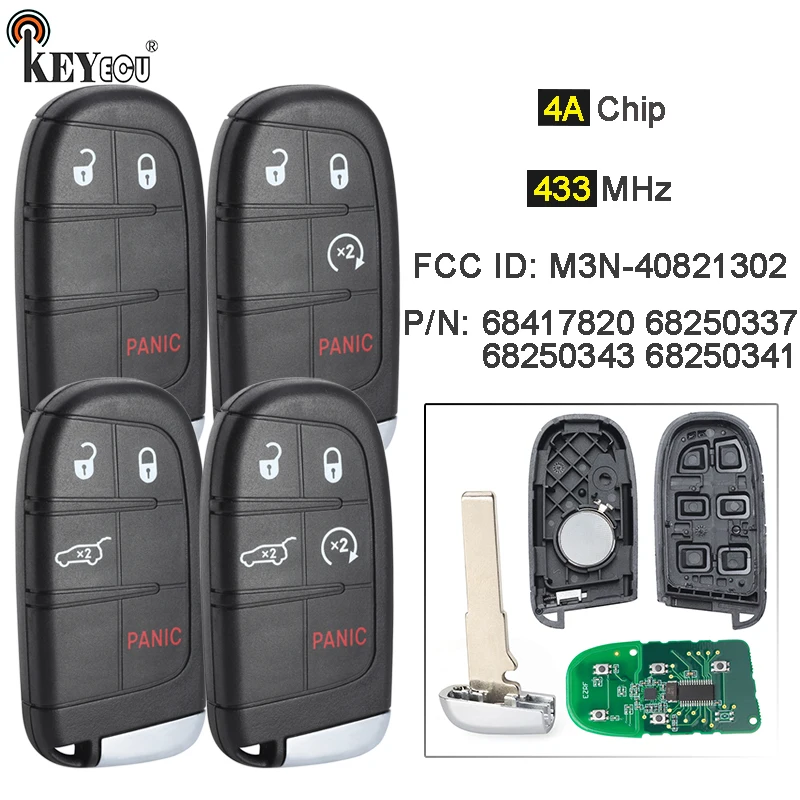 

KEYECU 433MHz 4A Chip M3N-40821302 68417820 68250337 68250343 68250341 Smart Remote Key Fob for Jeep Compass 2017-2020