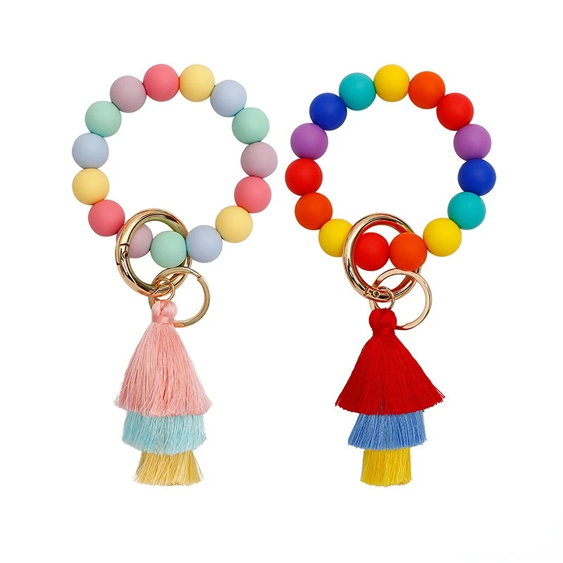 Rainbow Silicone Wrist Keychain Wholesale Tassel Handmade Beaded Bracelet Key Ring Beads Wrist Fashion Anti-lost
Rainbow Silicone Wrist Keychain Wholesale Tassel Handmade Beaded Bracelet Key Ring Beads Wrist Fashion Anti-lost