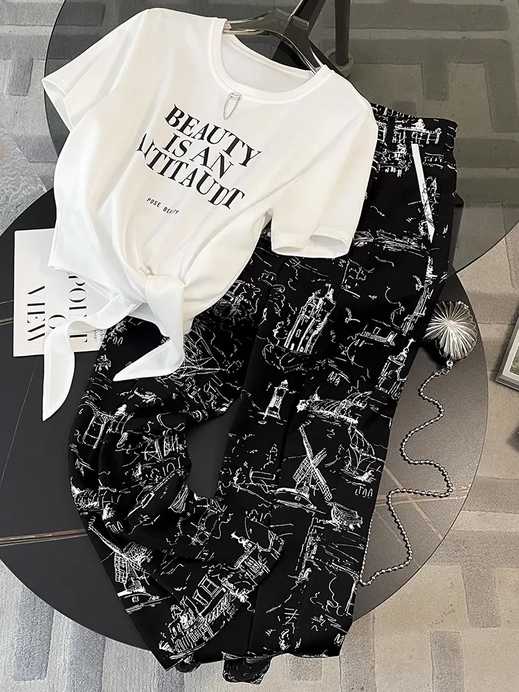 A GIRLS Summer Casual Trousers Two Piece Sets Women Outfit 2023 New Streetwear Irregular Letter T-Shirt+Wide Leg Pants Short Sle
A GIRLS Summer Casual Trousers Two Piece Sets Women Outfit 2023 New Streetwear Irregular Letter T-Shirt+Wide Leg Pants Short Sle