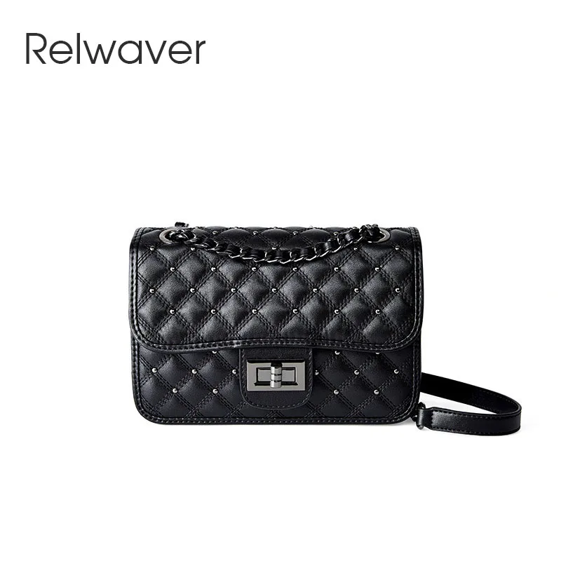 Relwaver genuine leather shoulder bag chain check fashion head layer cowhide women messenger bag black lock rivets crossbody bag
Relwaver genuine leather shoulder bag chain check fashion head layer cowhide women messenger bag black lock rivets crossbody bag