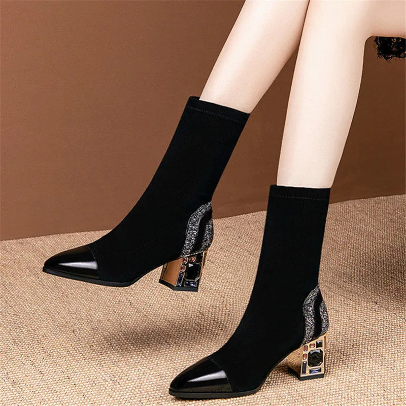 Short Sock Boots Woman Boot Spring Rhinestone Square Mid Heel Women's Winter Shoes Luxury Female Footwear
Short Sock Boots Woman Boot Spring Rhinestone Square Mid Heel Women's Winter Shoes Luxury Female Footwear