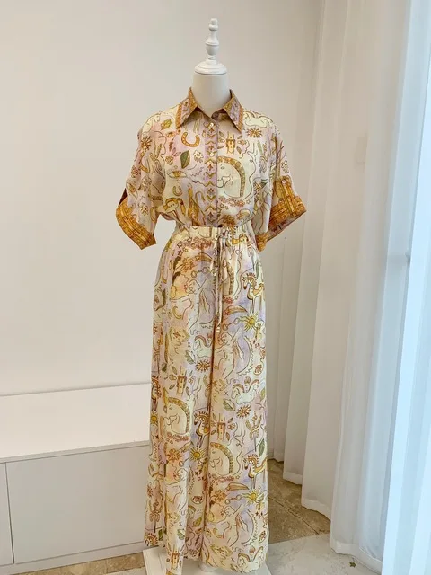 Женская блузка с принтом, однобортные свободные или широкие брюки, повседневные 
Женская блузка с принтом, однобортные свободные или широкие брюки, повседневные