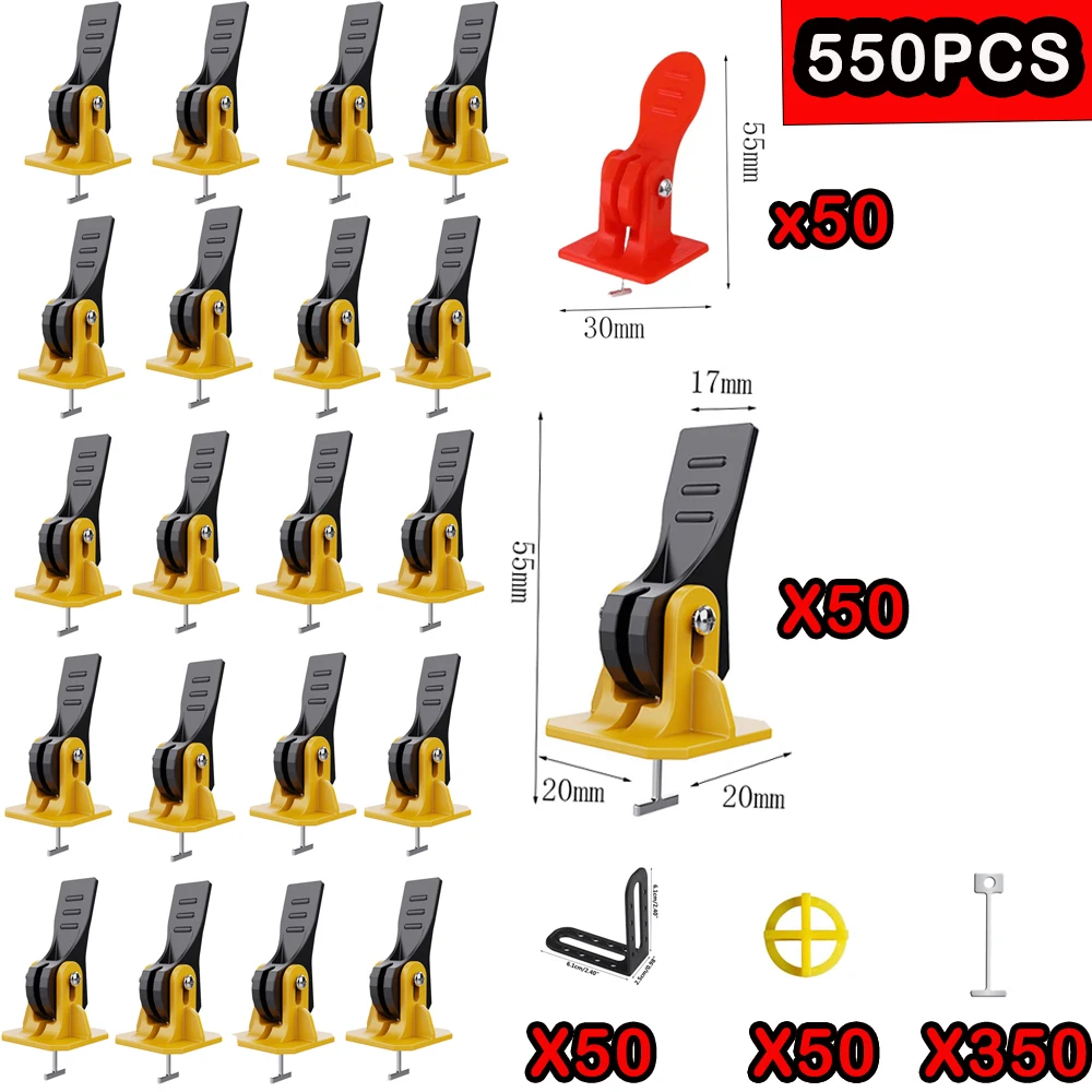 550PCS Reusable Tile Leveling System Clips For Floor Tile Laying Leveler Adjuster Kit Set for Brick Leveling Construction Tool
550PCS Reusable Tile Leveling System Clips For Floor Tile Laying Leveler Adjuster Kit Set for Brick Leveling Construction Tool