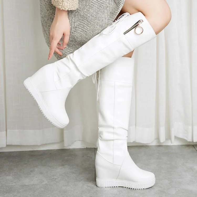 Autumn and Winter Women's Shoes White Boots Muffin Thick Bottom Inner High Heel High Tube Boots Rear Lace Up Martin Boots Black
Autumn and Winter Women's Shoes White Boots Muffin Thick Bottom Inner High Heel High Tube Boots Rear Lace Up Martin Boots Black
