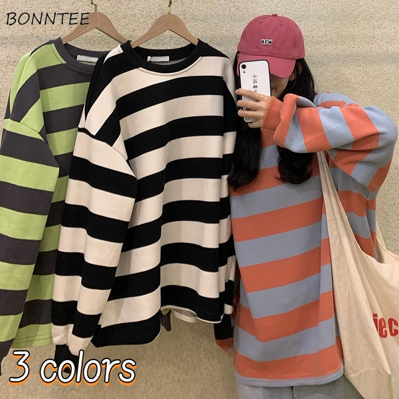 Sweatshirts Women 3 Colors Loose Simple All-match Popular Basic Autumn Retro Striped Casual Harajuku Unisex Streetwear Design
Sweatshirts Women 3 Colors Loose Simple All-match Popular Basic Autumn Retro Striped Casual Harajuku Unisex Streetwear Design