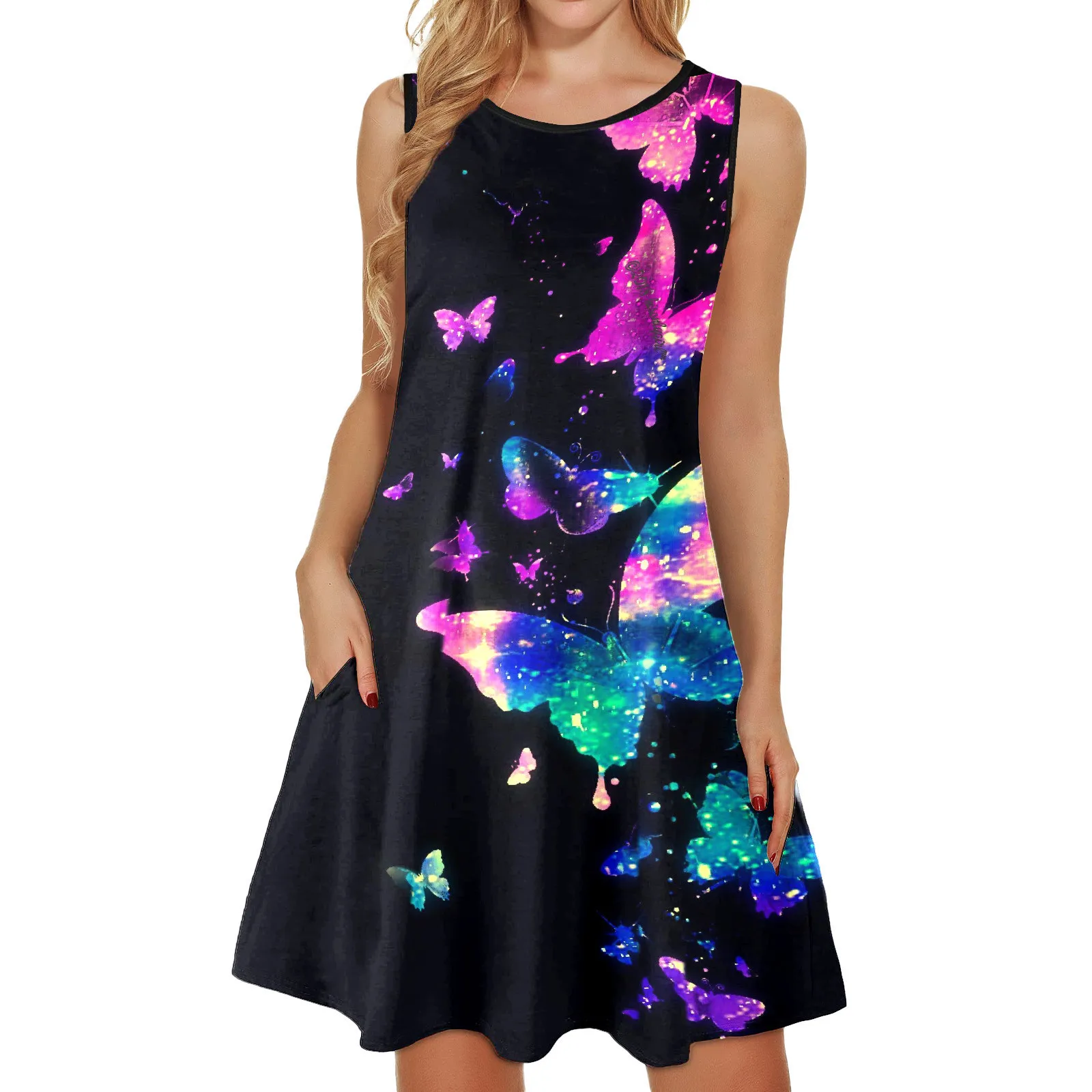 Женское летнее пляжное платье без рукавов с принтом бабочки, Повседневное платье на бретелях, Vestido Verano Mujer, сексуальное платье 2022 
Женское летнее пляжное платье без рукавов с принтом бабочки, Повседневное платье на бретелях, Vestido Verano Mujer, сексуальное платье 2022