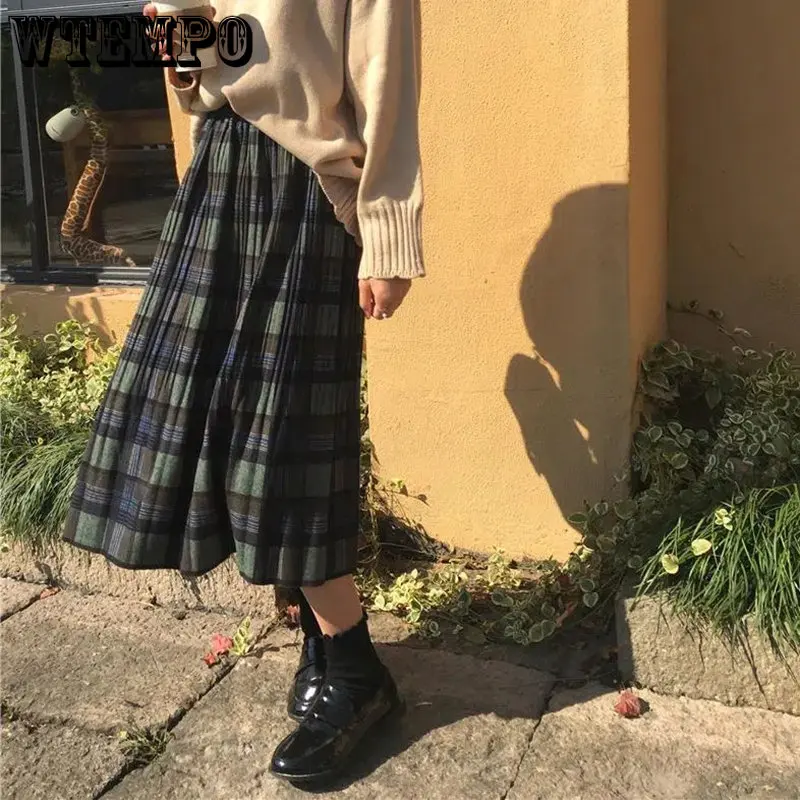 Vintage Wool Pleated Plaid Skirts Women Elastic High Waist Long Skirt 2022 Autumn Winter Harajuku Female Party Skirt Streetwear
Vintage Wool Pleated Plaid Skirts Women Elastic High Waist Long Skirt 2022 Autumn Winter Harajuku Female Party Skirt Streetwear