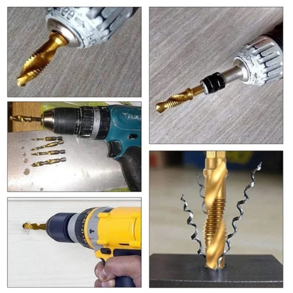 ~12pcs Titanium Plated Hex Shank HSS Screw 1Thread Metric Tap Drill 1Compound Tap M3 M4 M5 M6 M8 M10 Hand Tools
~12pcs Titanium Plated Hex Shank HSS Screw 1Thread Metric Tap Drill 1Compound Tap M3 M4 M5 M6 M8 M10 Hand Tools