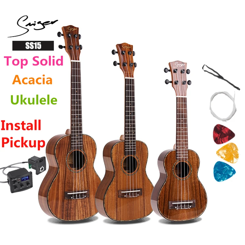 

Ukulele 21 24 26 Inches Solid Acacia Mini Electric Soprano Concert Tenor Acoustic Guitar 4 Strings Ukelele High-gloss Pickup