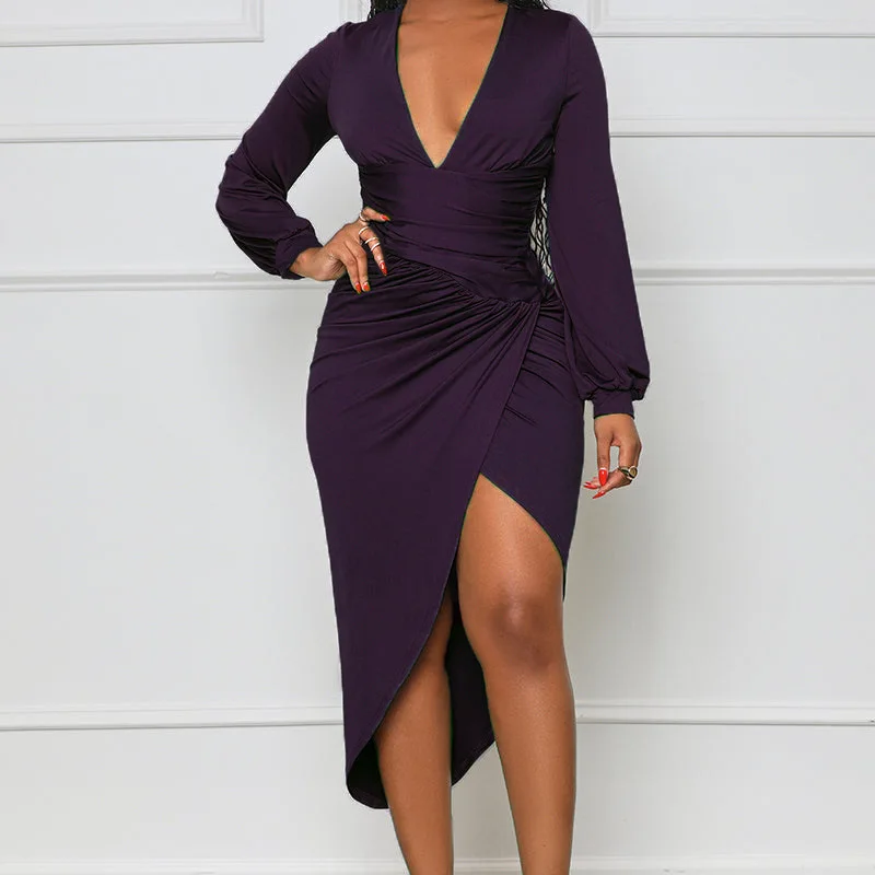 Office Elegant Women Deep V Neck Bodycon Dress Fashion Solid Long Sleeve Waist Midi Dress Lady Autumn Pleated Split Long Dress
Office Elegant Women Deep V Neck Bodycon Dress Fashion Solid Long Sleeve Waist Midi Dress Lady Autumn Pleated Split Long Dress