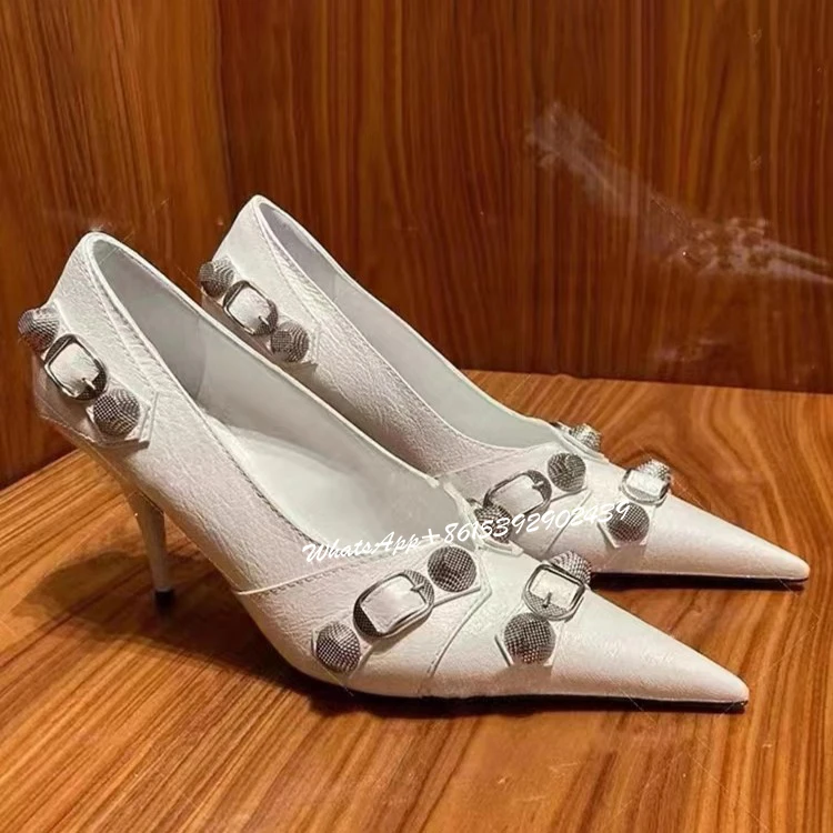 New Women Rivet Metal Buckle Stiletto Heels Cool Street Style Shallow Mouth Black White Pump Pointed Toe Low Heel Fashion Shoes
New Women Rivet Metal Buckle Stiletto Heels Cool Street Style Shallow Mouth Black White Pump Pointed Toe Low Heel Fashion Shoes
