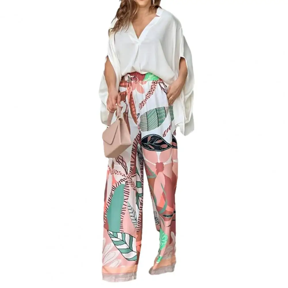 Solid Color Tops Printing Long Pants Set Fashionable Office Lady Outfit V-neck Batwing Sleeve Shirt High Waist Drawstring Wide
Solid Color Tops Printing Long Pants Set Fashionable Office Lady Outfit V-neck Batwing Sleeve Shirt High Waist Drawstring Wide